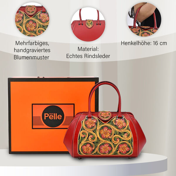 Grand Pelle  - Echtleder Handtasche, 35,5x23x18 cm, rot image number 3