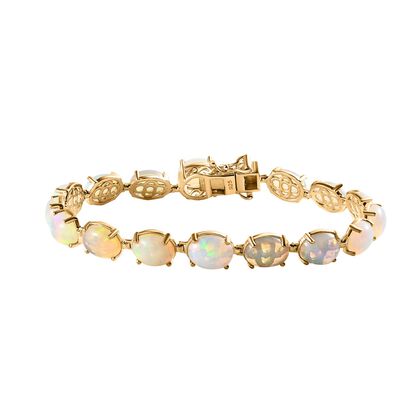 Nat&uuml;rlicher, &auml;thiopischer Welo Opal Armband, ca. 19 cm, 925 Silber vergoldet ca. 18.60 ct