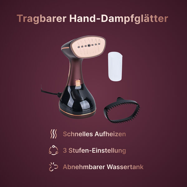 LIVMORE Handdampfgl&auml;tter mit Keramiksohle, 1780W, 32x14x12cm, Kaffeefarbe image number 1