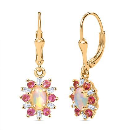 AA Nat&uuml;rlicher, &auml;thiopischer Welo Opal, Rosa Turmalin Ohrringe 925 Silber 750 Gelbgold Vermeil ca. 1.61 ct