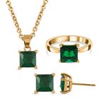 Neongrüner Kristall Schmuckset Reiner Edelstahl IP-Gelbbeschichtung