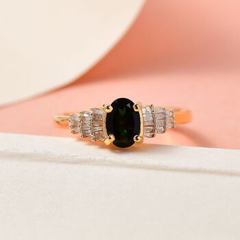 Nat&uuml;rlicher Chrom Turmalin und wei&szlig;er Diamant-Ring - 0,95 ct.