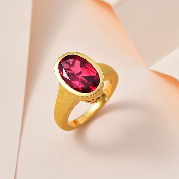 Lab Created Padparadscha-Saphir Ring, 925 Silber Gelbgold Vermeil, (Größe 21.00) ca. 7.10 ct image number 2