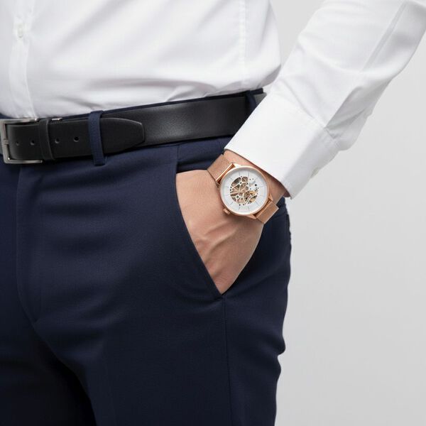 GENOA Automatik Mechanische Uhr mit Sonnenschein-Hohlzifferblatt und Automatischem Uhrwerk, rosefarben image number 2