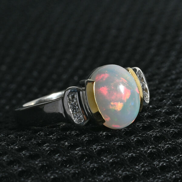 Nat&uuml;rlicher &Auml;thiopischer Opal und Zirkon Ring 925 Silber zweifarbige &Uuml;berzug image number 2