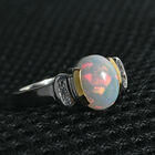 Natürlicher Äthiopischer Opal und Zirkon Ring 925 Silber zweifarbige Überzug image number 1