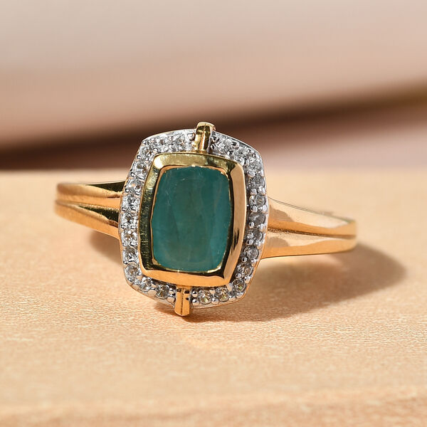 Blaugrüner Grandidierit und Zirkon Ring 925 Silber vergoldet  ca. 1,20 ct image number 2