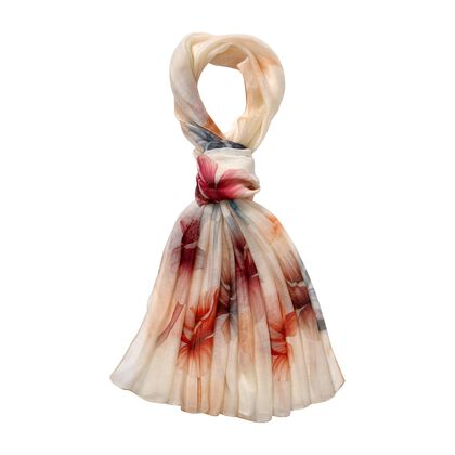 LA MAREY printed scarfMaterial:70% merino wool 30% mulberry silksize::70cm*190cmWeight : 57gyellow based with multi   floral