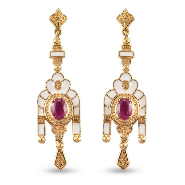 Rubin emaillierte Solit&auml;r-Ohrh&auml;nger in Silber, 2,20 ct.