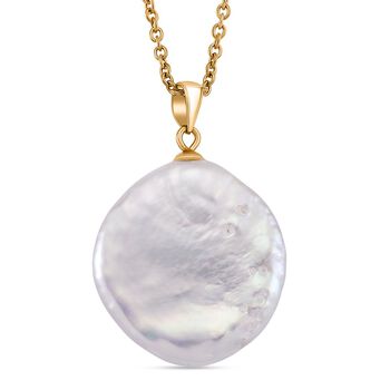 Wei&szlig;e S&uuml;&szlig;wasser Perle Anh&auml;nger mit Kette, ca. 50 cm 316L Edelstahl, Goldfarben