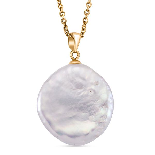 Wei&szlig;e S&uuml;&szlig;wasser Perle Anh&auml;nger mit Kette, ca. 50 cm 316L Edelstahl, Goldfarben