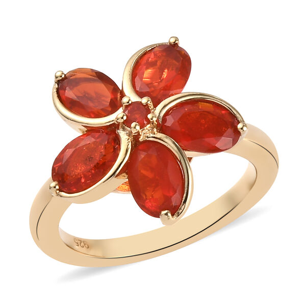 Mexikanischer Kirschfeuer-Opal Blumen Ring 925 Silber vergoldet  ca. 1,29 ct image number 4