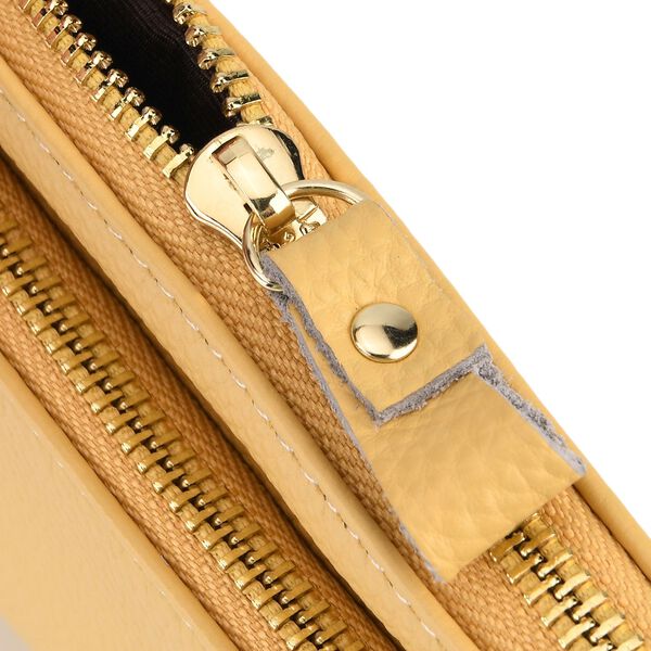 Leder Crossbody Tasche mit mehreren Rei&szlig;verschlussf&auml;chern und verstellbarem Schulterriemen 21.5 x 4 x 13 cm Gelb image number 7