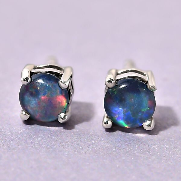 Boulder Opal Triplett Solitär-Ohrstecker in Silber image number 2