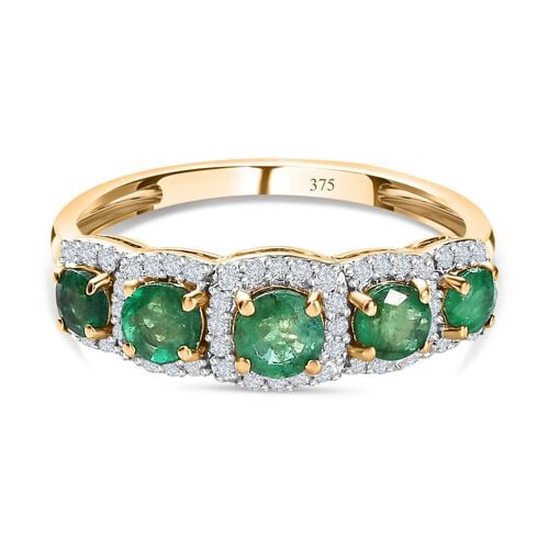 AAA Smaragd und Moissanit Ring in 375 Gold - 1,12 ct. image number 0