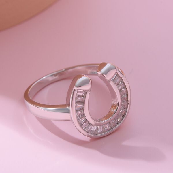 Lustro Stella - Wei&szlig;er Zirkonia Hufeisen-Ring, 925 Silber platiniert image number 2