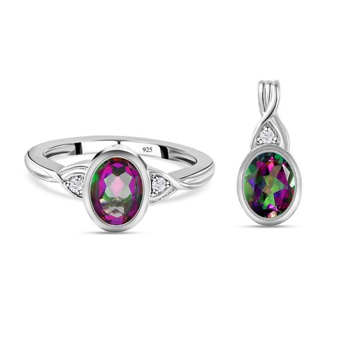 Nordlicht Mystik Topas Ring und Anhänger, 925 Silber platiniert ca. 3,08 ct image number 0