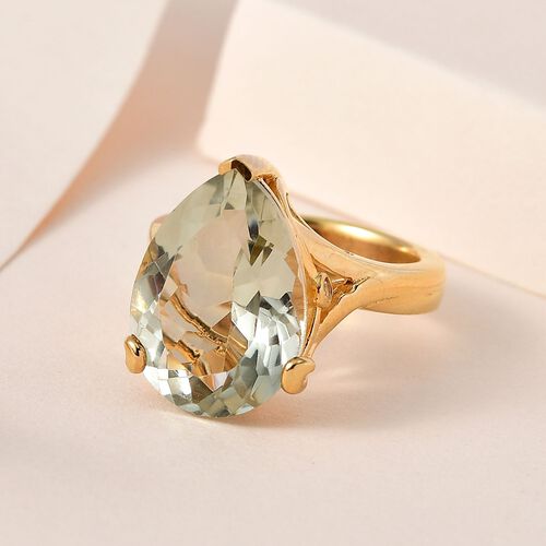 Prasiolite, Weißer Zirkon Ring, 925 Silber vergoldet (Größe 21.00) ca. 9.04 ct image number 1