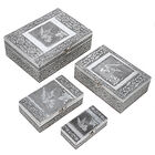 4-teiliges Set handgefertigter Aluminiumboxen mit Kolibri-Motiv, Größen von 24x17x9 cm bis 13x6,5x3 cm, Kolibri