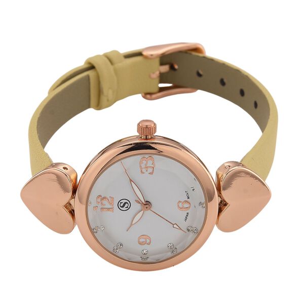 STRADA Uhr mit PC21S Japan-Uhrwerk, Edelstahl-Mesh-Armband, Roségoldfarben mit Kristallzifferblatt, Aprikose image number 4