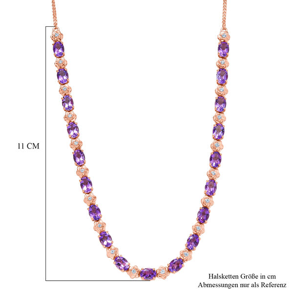 GP - AAA Rose De France Amethyst, Wei&szlig;er Zirkon Halskette ca. 45 cm 925 Silber 750 Ros&eacute;gold Vermeil ca. 15,61 ct. image number 6