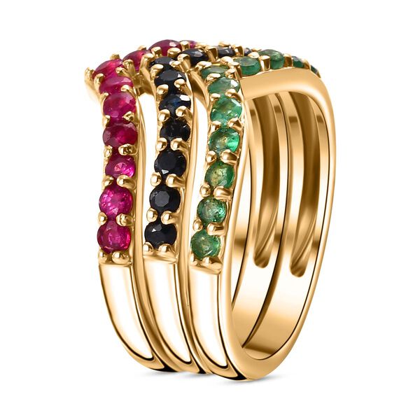 Thailändischer Rubin, Kanchanaburi Blauer Saphir Schmuckset 925 Silber 750 Gelbgold Vermeil ca. 1,94 ct. image number 5