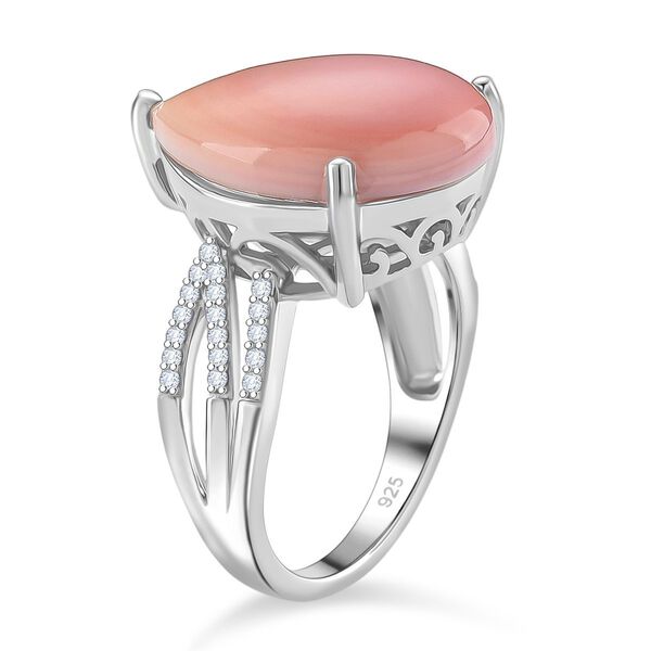D'Joy Nat&uuml;rlicher Rosa K&ouml;nigsmuschel Perle (20x15 mm), Moissanit Ring 925 Silber rhodiniert (Gr&ouml;&szlig;e 17.00) ca. 20.19 ct image number 4