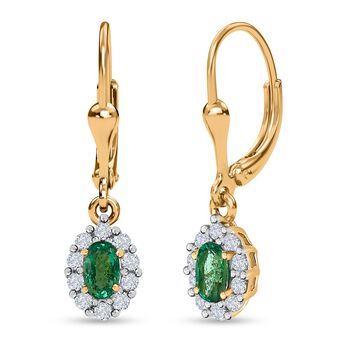 AAA Smaragd, Wei&szlig;er Zirkon Ohrringe, 925 Silber Gelbgold Vermeil ca. 0.83 ct