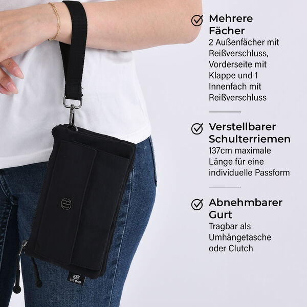 Crossbody Tasche, 20x12x3,5cm,  Schwarz image number 3