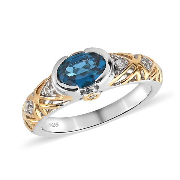 London Blau Topas und Zirkon Ring 925 Silber Bicolor  ca. 0,90 ct image number 4