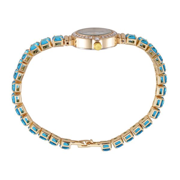 Genoa Time V2 - PC21S Japanisches Uhrwerk, Gehäuse mit weißen Kristallakzenten und PNP-Goldplattierung, rundes Zifferblatt mit weißen Ziffern und Kristallen, blauen Zirkonia und weißen Kristallen image number 4