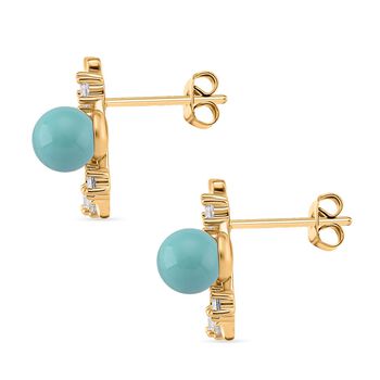 Sleeping Beauty T&uuml;rkis farbe Muschelperle (5-7 mm), Wei&szlig;es Perlmutt Ohrringe, Nickelfreies Messing, golfarben