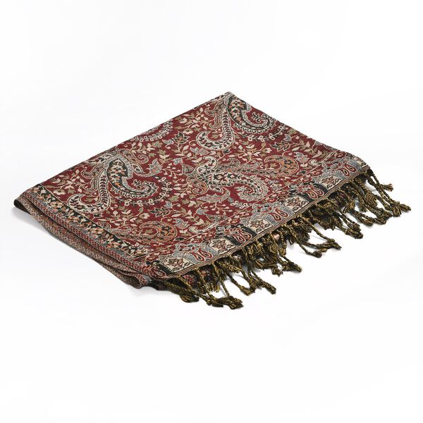 Jamawar-Schal, 3-Schiffchen-Webung, 70x200 cm, Paisley