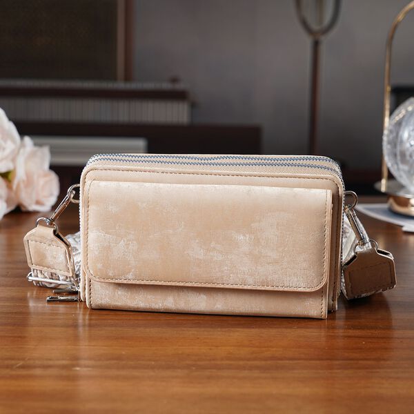 Crossbody-Tasche mit RFID-Schutz und Muster-Schulterriemen, 19x6x11 cm, Khaki image number 2