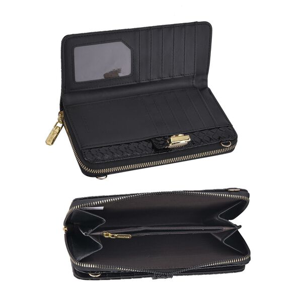 CLOSE OUT - gewebter Crossbody gl&auml;nzend Tasche, Multif&auml;cher, 20x10 cm, Schwarz image number 5