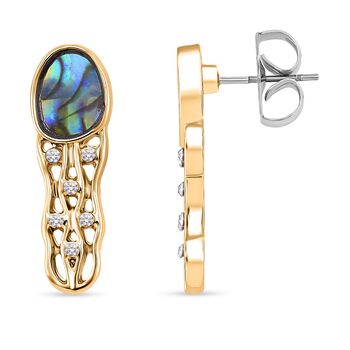 J Francis gefertigt mit SWAROVSKI- Abalone Muschel und wei&szlig;e Kristall Ohrringe in Goldton