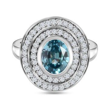Kambodschanischer blauer und Wei&szlig;er Zirkon Ring 925 Silber platiniert (Gr&ouml;&szlig;e 16.00) ca. 3,98 ct