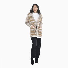 Winter-Kapuzenpullover mit 2 Taschen, Khaki und weiß