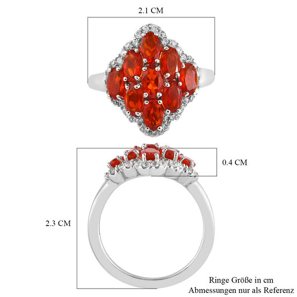 Mexikanischer Kirschfeuer-Opal und weißer Zirkon-Ring, 925 Silber platiniert  ca. 1,80 ct image number 7