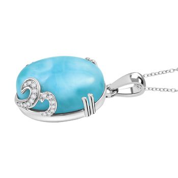 D'joy Larimar, Wei&szlig;er Zirkon Anh&auml;nger mit Kette ca. 50 cm, 925 Silber rhodiniert ca. 18.25 ct