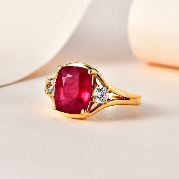 Afrikanischer Rubin (Fissure gefüllt), Weißer Zirkon Ring, 925 Silber Gelbgold Vermeil (Größe 20.00) ca. 4.78 ct image number 2