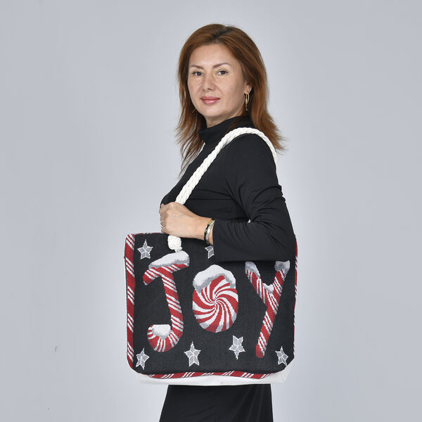 Jute Handtasche mit Weihnachtsmotiv, Gr&ouml;&szlig;e 42x34x9x37 cm, Schwarz image number 2