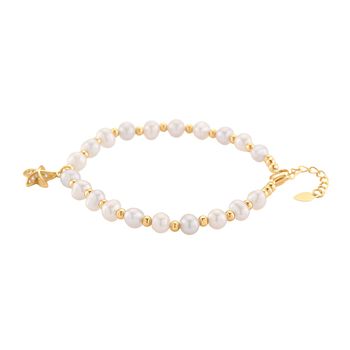 Mehrfarbige S&uuml;&szlig;wasser Perle (4-5 mm), Zirkonia Armband ca. 19cm + 5cm Extender, Nickelfreies Messing Ros&eacute;gold Vermeil