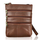 CLOSE OUT - Echtleder Crossbody Tasche mit Kroko Prägung, Multi-Fächer, 20 x 24 cm, Cognac