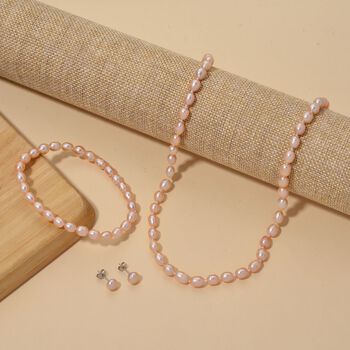 D'Joy AA Pfirsich-S&uuml;&szlig;wasser Perle (6-7 mm) Schmuckset 925 Silber rhodiniert