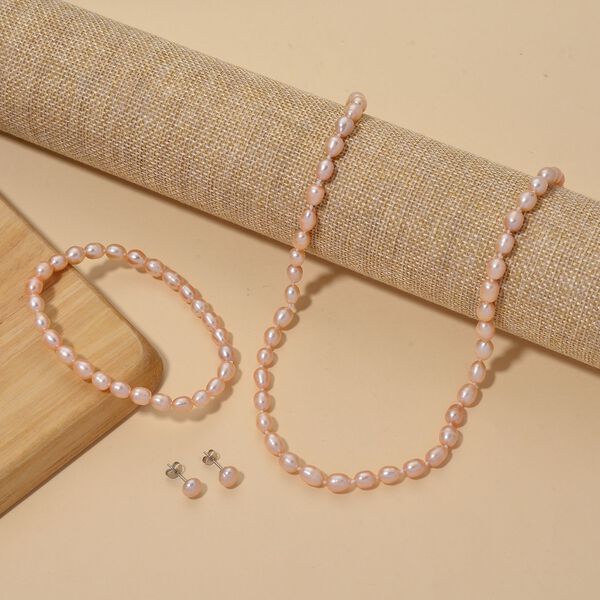 D'Joy AA Pfirsich-S&uuml;&szlig;wasser Perle (6-7 mm) Schmuckset 925 Silber rhodiniert image number 2