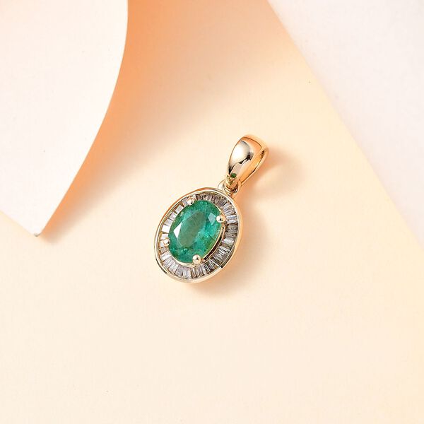 AAAA Kagem sambischer Smaragd, Weißer Diamant Anhänger in 585 Gold - 0,89 ct. image number 9