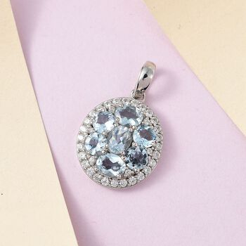 Espirito Santo Aquamarin und Wei&szlig;er Zirkon Anh&auml;nger, 925 Silber platiniert ca. 2.87 ct