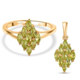 Peridot Schmuckset 925 Silber vergoldet ca. 1,62 ct.