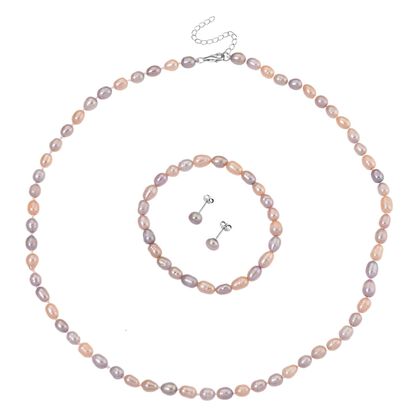 D'Joy AA Mehrfarbige S&uuml;&szlig;wasser Perle (6-7 mm) Schmuckset 925 Silber rhodiniert